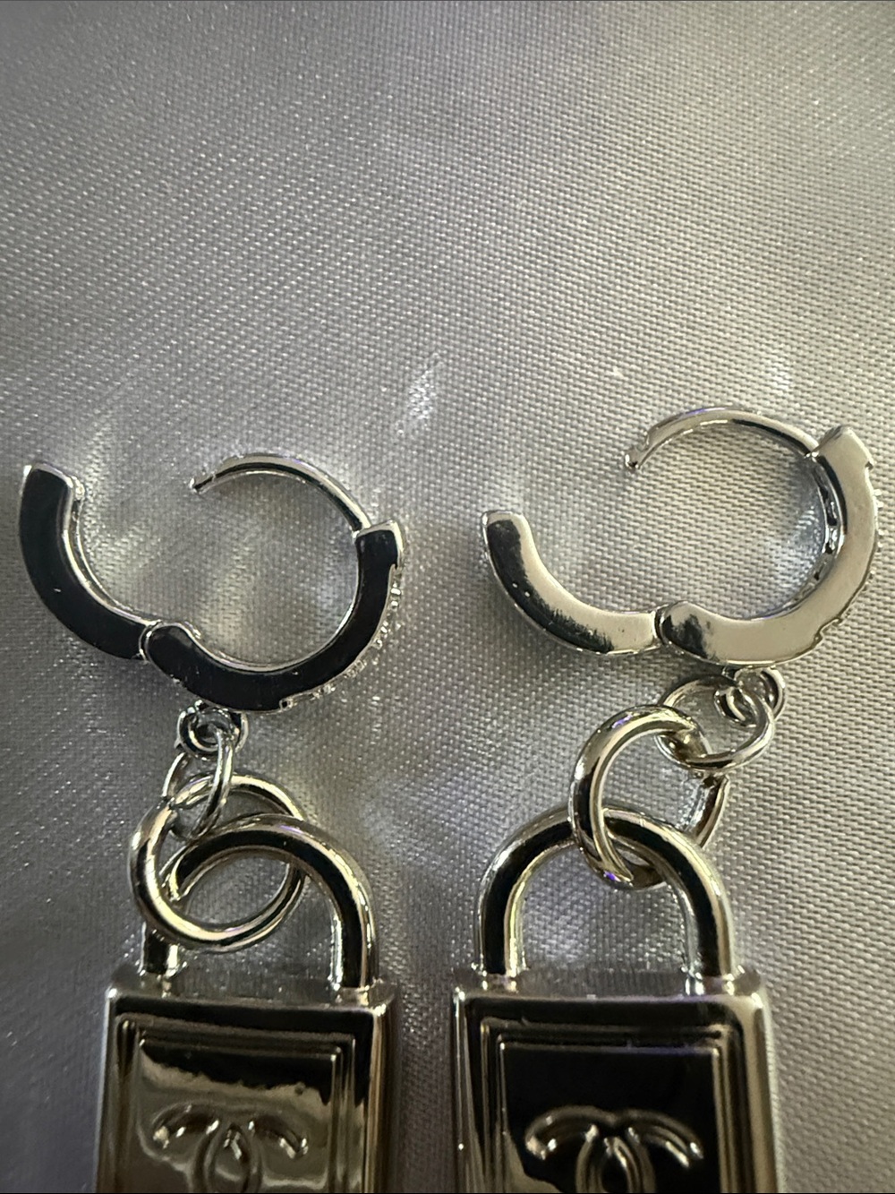 Silver Padlock Drop Earrings with Crystal-Accented Hoops - Picture 4 of 8